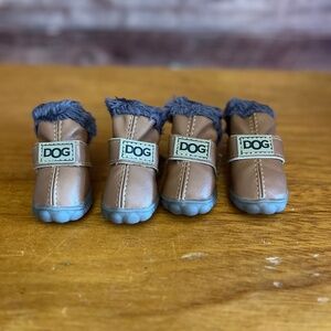 Dog Boots / Pet Shoes – Set of 4 (Brown Faux Leather + Fuzzy Lining)